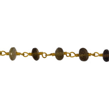 Load image into Gallery viewer, Chain by Foot. Brass Gold Plated 5.70mm Width by 3.00mm Length Natural Hand Cut Quartz, Gem Stone Chain. Price per: 1 Inch.