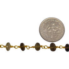 Load image into Gallery viewer, Brass Gold Plated 5.70mm Width by 3.00mm Length Natural Hand Cut Quartz, Gem Stone Chain. Price per: 1 Inch.