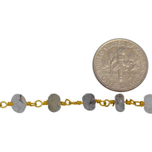 Load image into Gallery viewer, Brass Gold Plated 5.75mm Width by 3.50mm Length Natural Hand Cut Black Rutilated Quartz, Gem Stone Chain. Price per: 1 Inch.