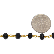 Load image into Gallery viewer, Brass Gold Plated 5.65mm Width by 3.50mm Length Natural Hand Cut Black Spinel Stone, Gem Stone Chain. Price per: 1 Inch.