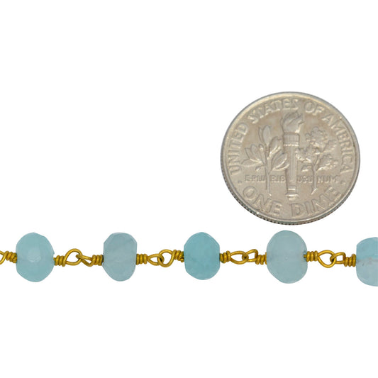 Brass Gold Plated 6.45mm Width by 4.35mm Length Natural Hand Cut Blue Calcite Stone, Gem Stone Chain. Price per: 1 Inch.