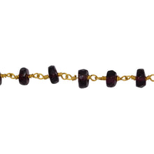 Load image into Gallery viewer, Chain by Foot. Brass Gold Plated 5.7mm Width by 3.6mm Length Natural Hand Cut Garnet Stone, Gem Stone Chain. Price per: 1 Inch.