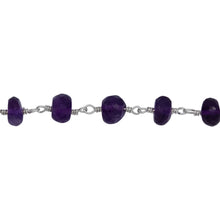 Load image into Gallery viewer, Chain by Foot. Brass Silver Plated 5.7mm Width by 4.1mm Length Natural Hand Cut Amethyst Stone, Gem Stone Chain. Price per: 1 Inch.