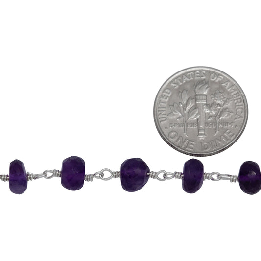 Brass Silver Plated 5.7mm Width by 4.1mm Length Natural Hand Cut Amethyst Stone, Gem Stone Chain. Price per: 1 Inch.