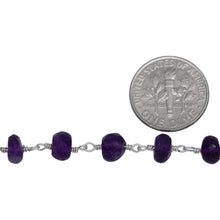 Load image into Gallery viewer, Brass Silver Plated 5.7mm Width by 4.1mm Length Natural Hand Cut Amethyst Stone, Gem Stone Chain. Price per: 1 Inch.