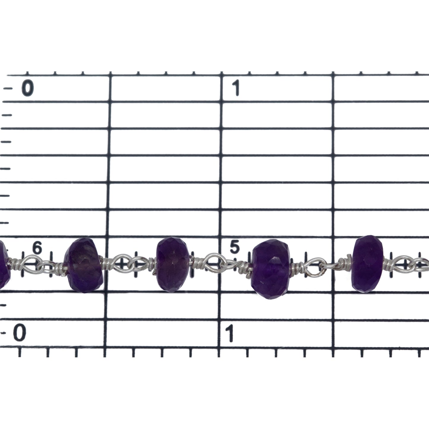 Brass Silver Plated 5.7mm Width by 4.1mm Length Natural Hand Cut Amethyst Stone, Gem Stone Chain. Price per: 1 Inch.
