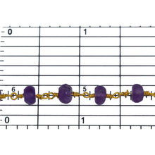 Load image into Gallery viewer, Brass Gold Plated 5.7mm Width by 4.1mm Length Natural Hand Cut Amethyst Stone, Gem Stone Chain. Price per: 1 Inch.