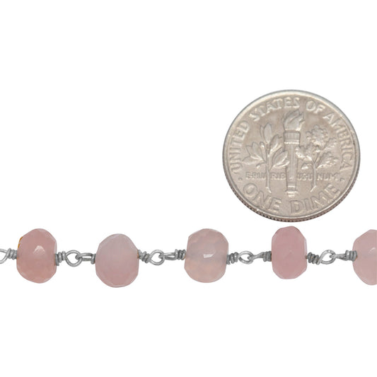 Brass Silver Plated 6.2mm Width by 4.5mm Length Natural Hand Cut Rose Calcite Stone, Gem Stone Chain. Price per: 1 Inch.