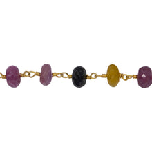 Load image into Gallery viewer, Chain by Foot. Brass Gold Plated 6.38mm Width by 3.96mm Length Natural Hand Cut Multi Sapphire (Dyed) Stone, Gem Stone Chain. Price per: 1 Inch.