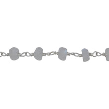 Load image into Gallery viewer, Chain by Foot. Brass Silver Plated 5.8mm Width by 3.1mm Length Natural Hand Cut Moon Stone Stone, Gem Stone Chain. Price per: 1 Inch.