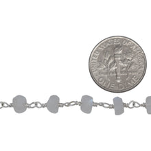Load image into Gallery viewer, Brass Silver Plated 5.8mm Width by 3.1mm Length Natural Hand Cut Moon Stone Stone, Gem Stone Chain. Price per: 1 Inch.