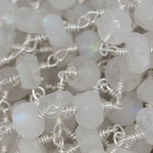 Load image into Gallery viewer, Brass Silver Plated 5.8mm Width by 3.1mm Length Natural Hand Cut Moon Stone Stone, Gem Stone Chain. Price per: 1 Inch.