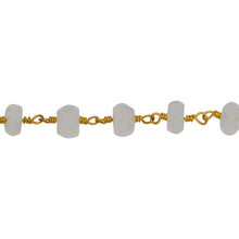Load image into Gallery viewer, Chain by Foot. Brass Gold Plated 5.8mm Width by 3.1mm Length Natural Hand Cut Moon Stone Stone, Gem Stone Chain. Price per: 1 Inch.