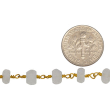 Load image into Gallery viewer, Brass Gold Plated 5.8mm Width by 3.1mm Length Natural Hand Cut Moon Stone Stone, Gem Stone Chain. Price per: 1 Inch.