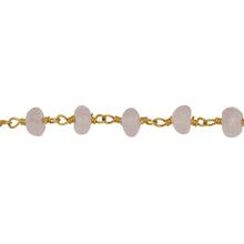 Load image into Gallery viewer, Chain by Foot. Brass Gold Plated 6.3mm Width by 4.0mm Length Natural Hand Cut Rose Quartz, Gem Stone Chain. Price per: 1 Inch.