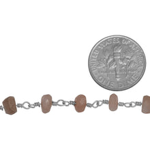 Load image into Gallery viewer, Brass Silver Plated 5.7mm Width by 3.5mm Length Natural Hand Cut Peach Moon Stone, Gem Stone Chain. Price per: 1 Inch.