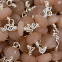 Load image into Gallery viewer, Brass Silver Plated 5.7mm Width by 3.5mm Length Natural Hand Cut Peach Moon Stone, Gem Stone Chain. Price per: 1 Inch.