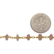Load image into Gallery viewer, Brass Gold Plated 5.7mm Width by 3.5mm Length Natural Hand Cut Peach Moon Stone, Gem Stone Chain. Price per: 1 Inch.