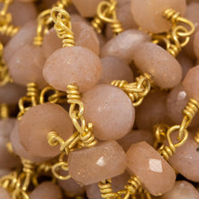 Load image into Gallery viewer, Brass Gold Plated 5.7mm Width by 3.5mm Length Natural Hand Cut Peach Moon Stone, Gem Stone Chain. Price per: 1 Inch.