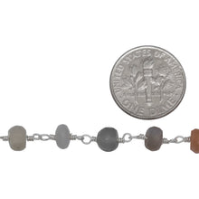 Load image into Gallery viewer, Brass Silver Plated 5.9mm Width by 3.8mm Length Natural Hand Cut Moon Stone, Gem Stone Chain. Price per: 1 Inch.