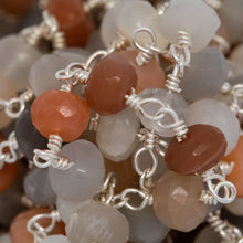 Load image into Gallery viewer, Brass Silver Plated 5.9mm Width by 3.8mm Length Natural Hand Cut Moon Stone, Gem Stone Chain. Price per: 1 Inch.