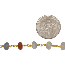 Load image into Gallery viewer, Brass Gold Plated 5.9mm Width by 3.8mm Length Natural Hand Cut Moon Stone, Gem Stone Chain. Price per: 1 Inch.