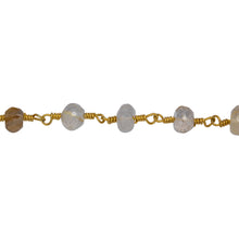 Load image into Gallery viewer, Chain by Foot. Brass Gold Plated 5.15mm Width by 3.60mm Length Natural Hand Cut Rutilated Quartz, Gem Stone Chain. Price per: 1 Inch.