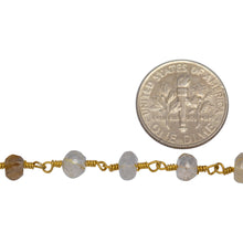 Load image into Gallery viewer, Brass Gold Plated 5.15mm Width by 3.60mm Length Natural Hand Cut Rutilated Quartz, Gem Stone Chain. Price per: 1 Inch.