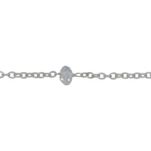 Load image into Gallery viewer, Chain by Foot. Sterling Silver 2.20mm Width by 2.80mm Length Smooth Cable Chain, Followed by 6.10mm Width by 4.10mm Length Natural Hand Cut AB Crystal Stone Every 2 Inches, Gem Stone Chain. Price per: 1 Inch.