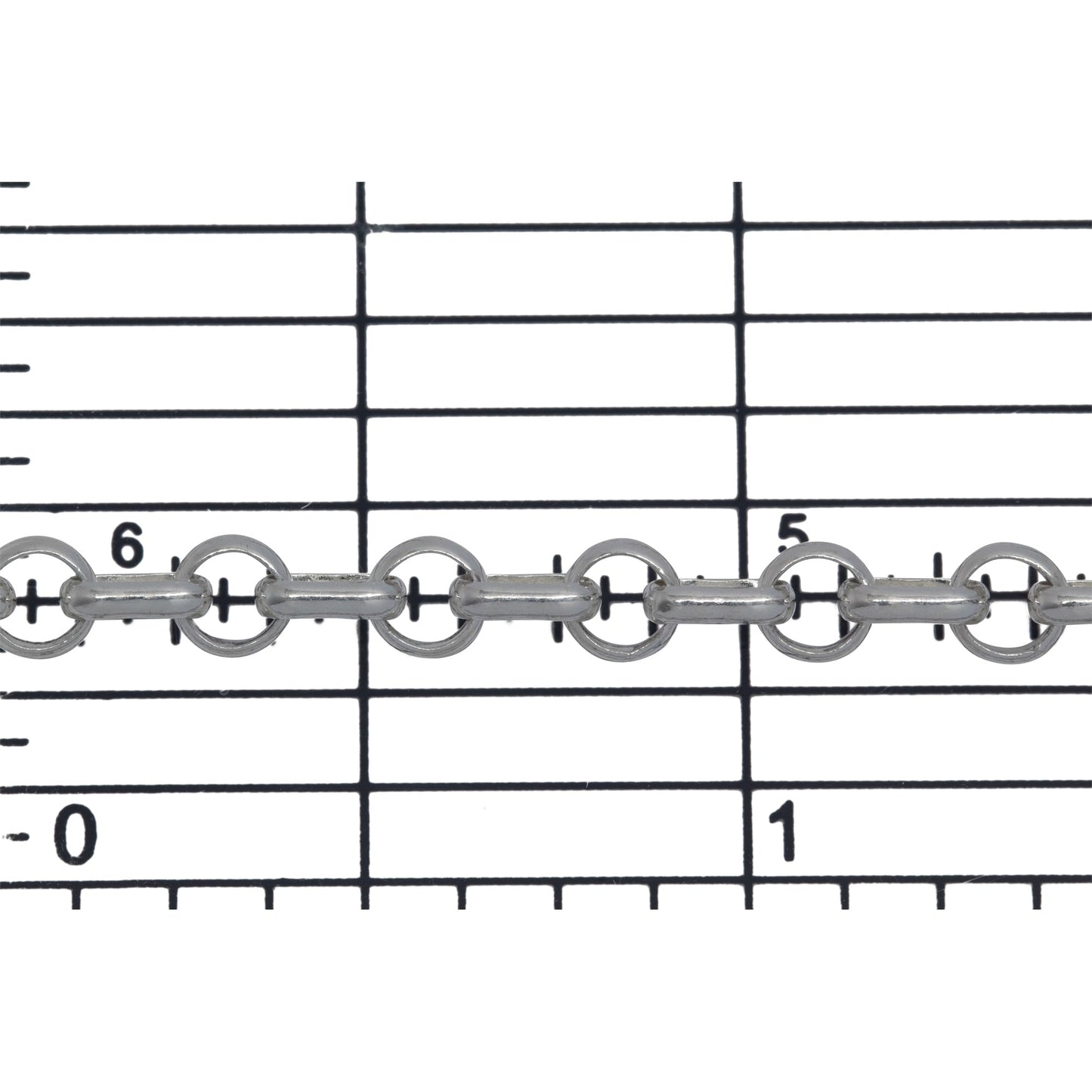 Sterling Silver 4.05mm Width / Length Circle Link Followed by 2.50mm Width by 5.06mm Length Oval Link, Rolo Chain. Price per: 1 Foot.