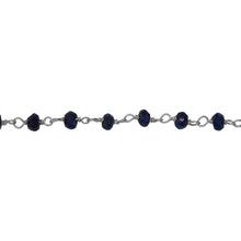 Load image into Gallery viewer, Chain by Foot. Brass Silver Plated 4.1mm Width by 2.9mm Length Natural Hand Cut Lapis Stone, Gem Stone Chain. Price per: 1 Inch.