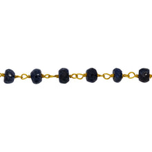 Load image into Gallery viewer, Chain by Foot. Brass Gold Plated 4.1mm Width by 2.9mm Length Natural Hand Cut Lapis Stone, Gem Stone Chain. Price per: 1 Inch.