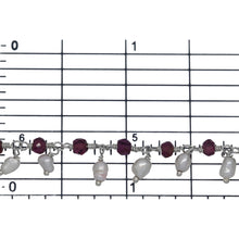 Load image into Gallery viewer, Brass Silver Plated 3.3mm Width by 2.45mm Length Natural Hand Cut Garnet Stone, With One of 2.7mm Width by 3.6mm Length Rice Pearl Hanging off the Chain, Gem Stone Chain. Price per: 1 Inch.