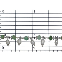 Load image into Gallery viewer, Brass Silver Plated 3.4mm Width by 2.3mm Length Natural Hand Cut Chrysoprase Stone, With One of 3.0mm Width by 4.1mm Length Rice Pearl Hanging off the Chain, Gem Stone Chain. Price per: 1 Inch.