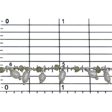 Load image into Gallery viewer, Brass Silver Plated 3.55mm Width by 2.50mm Length Natural Hand Cut Peridot Stone, With One of 3.10mm Width by 3.95mm Length Rice Pearl Hanging off the Chain, Gem Stone Chain. Price per: 1 Inch.