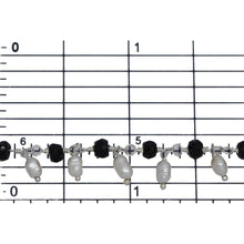 Load image into Gallery viewer, Brass Silver Plated 3.68mm Width by 2.72mm Length Natural Hand Cut Black Spinel Stone, With One of 2.50mm Width by 3.80mm Length Rice Pearl Hanging off the Chain, Gem Stone Chain. Price per: 1 Inch.