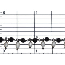 Load image into Gallery viewer, Brass Oxidized 3.68mm Width by 2.72mm Length Natural Hand Cut Black Spinel Stone, With One of 2.50mm Width by 3.80mm Length Rice Pearl Hanging off the Chain, Gem Stone Chain. Price per: 1 Inch.