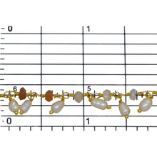 Load image into Gallery viewer, Brass Gold Plated 3.60mm Width by 2.80mm Length Natural Hand Cut Morse Moon Stone, With One of 3.10mm Width by 3.85mm Length Rice Pearl Hanging off the Chain, Gem Stone Chain. Price per: 1 Inch.