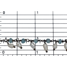 Load image into Gallery viewer, Brass Oxidized 3.11mm Width by 2.40mm Length Natural Hand Cut Apatite Stone, With One of 3.10mm Width by 3.85mm Length Rice Pearl Hanging off the Chain, Gem Stone Chain. Price per: 1 Inch.