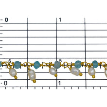 Load image into Gallery viewer, Brass Gold Plated 3.11mm Width by 2.40mm Length Natural Hand Cut Apatite Stone, With One of 3.10mm Width by 3.85mm Length Rice Pearl Hanging off the Chain, Gem Stone Chain. Price per: 1 Inch.