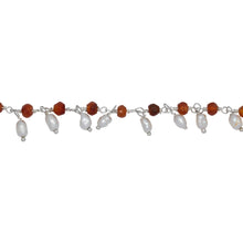 Load image into Gallery viewer, Chain by Foot. Brass Silver Plated 3.44mm Width by 2.80mm Length Natural Hand Cut Carnelian Stone, With One of 3.10mm Width by 3.85mm Length Rice Pearl Hanging off the Chain, Gem Stone Chain. Price per: 1 Inch.