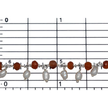 Load image into Gallery viewer, Brass Silver Plated 3.44mm Width by 2.80mm Length Natural Hand Cut Carnelian Stone, With One of 3.10mm Width by 3.85mm Length Rice Pearl Hanging off the Chain, Gem Stone Chain. Price per: 1 Inch.