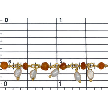 Load image into Gallery viewer, Brass Gold Plated 3.44mm Width by 2.80mm Length Natural Hand Cut Carnelian Stone, With One of 3.10mm Width by 3.85mm Length Rice Pearl Hanging off the Chain, Gem Stone Chain. Price per: 1 Inch.