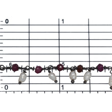 Load image into Gallery viewer, Brass Oxidized 3.12mm Width by 2.76mm Length Natural Hand Cut Garnet Stone, With One of 3.10mm Width by 3.85mm Length Rice Pearl Hanging off the Chain, Gem Stone Chain. Price per: 1 Inch.