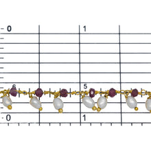 Load image into Gallery viewer, Brass Gold Plated 3.12mm Width by 2.76mm Length Natural Hand Cut Garnet Stone, With One of 3.10mm Width by 3.85mm Length Rice Pearl Hanging off the Chain, Gem Stone Chain. Price per: 1 Inch.