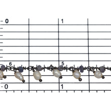 Load image into Gallery viewer, Brass Oxidized 3.12mm Width by 1.84mm Length Natural Hand Cut Iolite Stone, With One of 3.10mm Width by 3.85mm Length Rice Pearl Hanging off the Chain, Gem Stone Chain. Price per: 1 Inch.