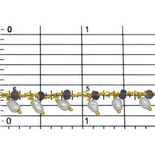 Load image into Gallery viewer, Brass Gold Plated 3.12mm Width by 1.84mm Length Natural Hand Cut Iolite Stone, With One of 3.10mm Width by 3.85mm Length Rice Pearl Hanging off the Chain, Gem Stone Chain. Price per: 1 Inch.