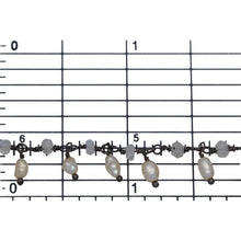 Load image into Gallery viewer, Brass Oxidized 3.15mm Width by 2.45mm Length Natural Hand Cut Rainbow Moon Stone, With One of 3.15mm Width by 3.95mm Length Rice Pearl Hanging off the Chain, Gem Stone Chain. Price per: 1 Inch.