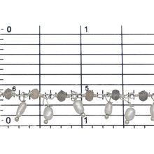 Load image into Gallery viewer, Brass Silver Plated 3.25mm Width by 2.45mm Length Natural Hand Cut Labradorite Stone, With One of 3.15mm Width by 3.95mm Length Rice Pearl Hanging off the Chain, Gem Stone Chain. Price per: 1 Inch.