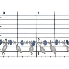 Load image into Gallery viewer, Brass Silver Plated 3.65mm Width by 1.95mm Length Natural Hand Cut Kyanite Stone, With One of 2.75mm Width by 3.95mm Length Rice Pearl Hanging off the Chain, Gem Stone Chain. Price per: 1 Inch.